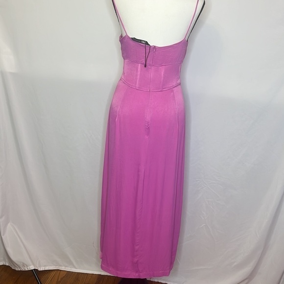 Zara Pink Straight Neck Satin Effect Midi Dress - Picture 9 of 13